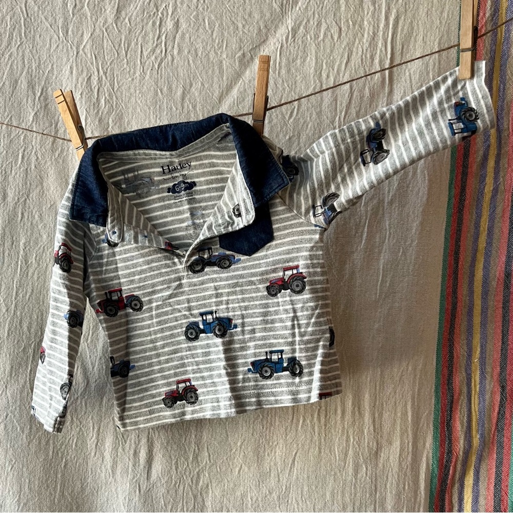 Hatley Retro Tractors Long Sleeve Baby Polo Tee